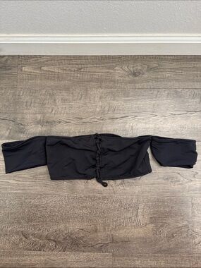 Rachel Pally Black Off-Shoulder Tie-Front Crop Top